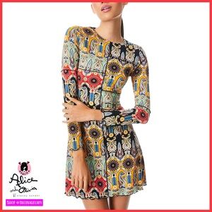 Alice + Olivia Delora Boho Print Floral Paisley Mini Dress